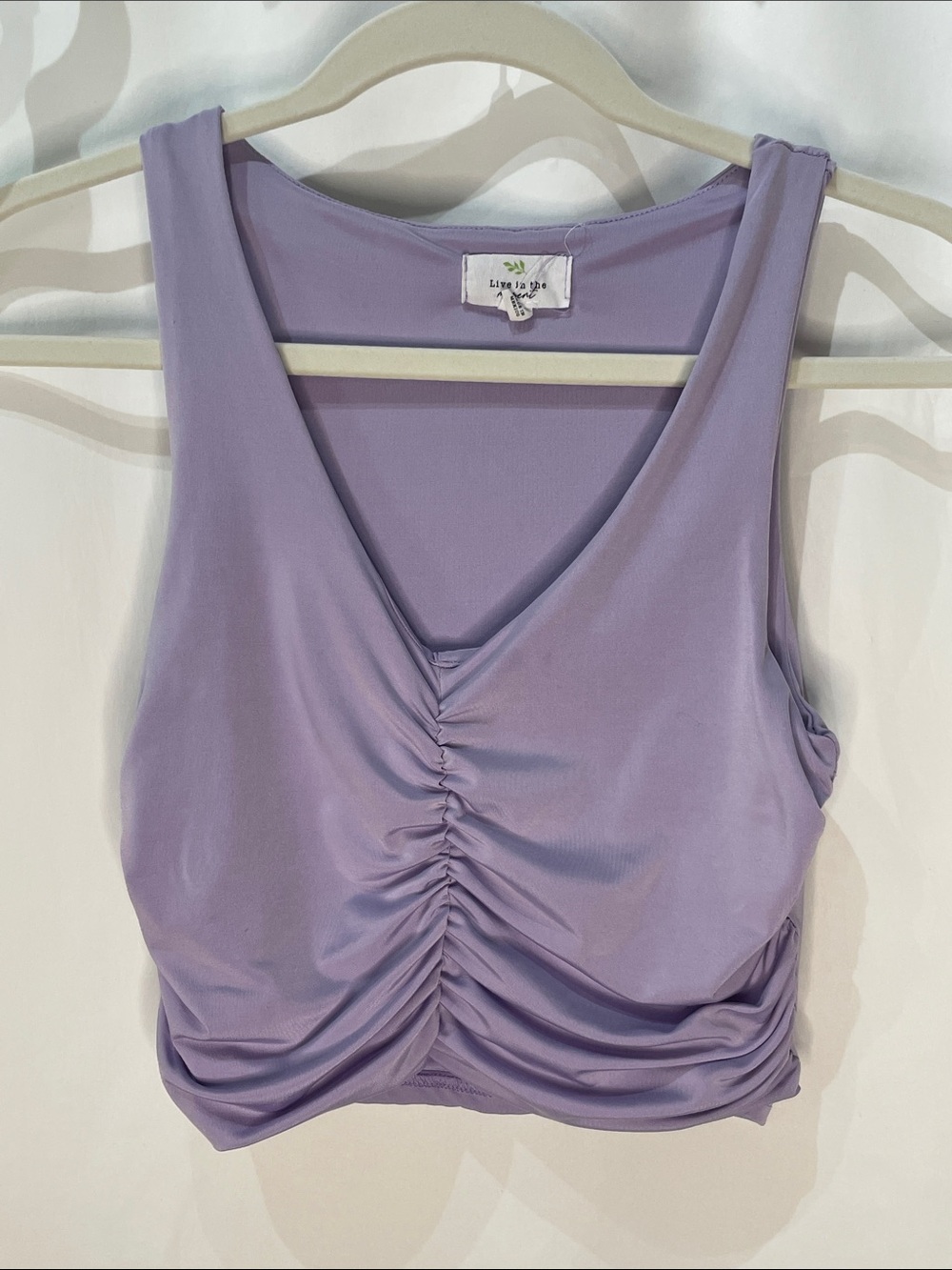 Live In Love Lavender Ruched V-Neck Crop Top